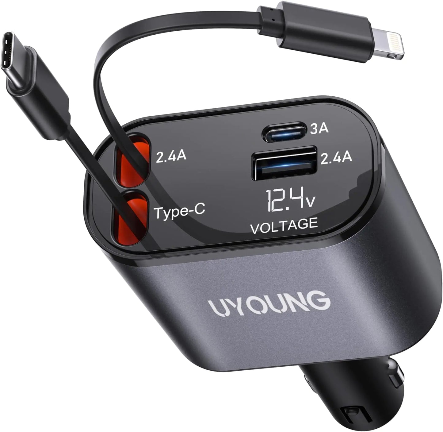 4-in-1 Retractable 66W Fast Car Charger