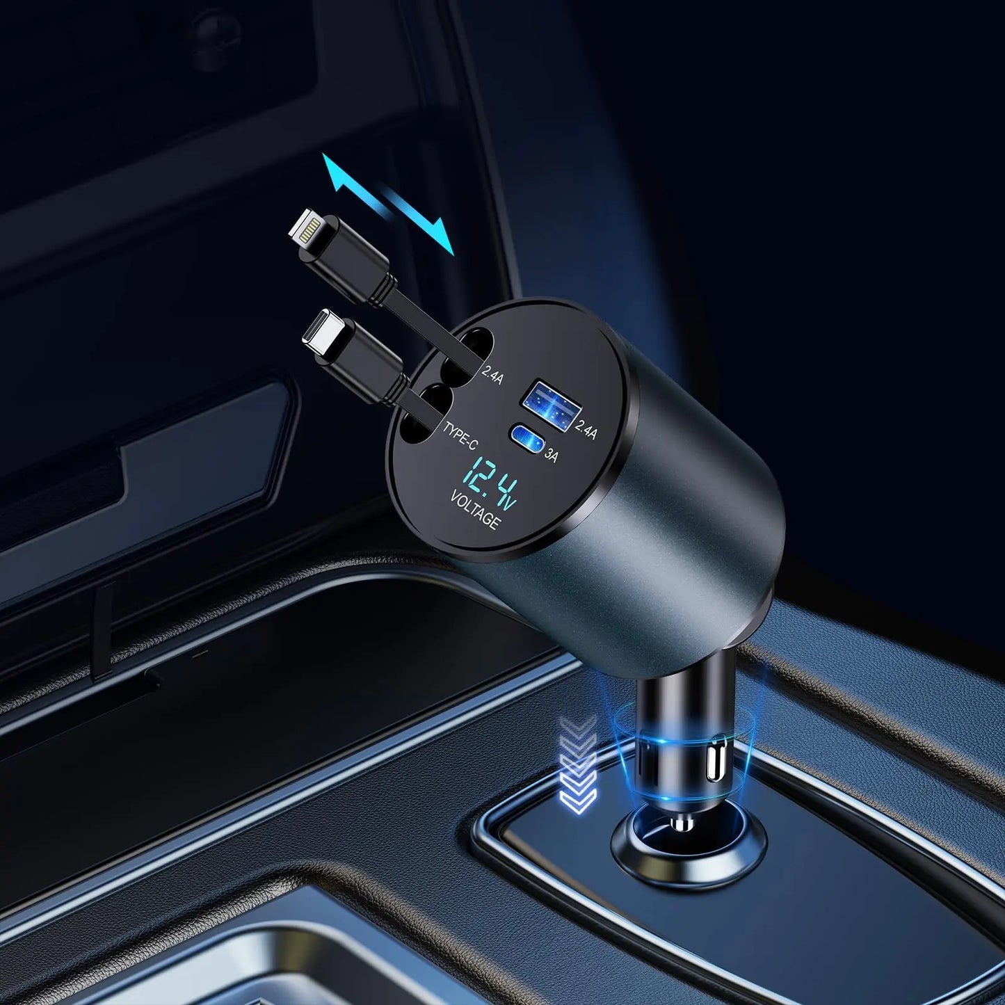 4-in-1 Retractable 66W Fast Car Charger